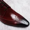 Роскошные мужские подлинные кожаные туфли Обувь Обувь Менс Оксфордская кожаная свадебная обувь черная бургундская кружева обувь формальные для мужчин