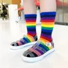 Модные радужные носки для детей, весенне-летние разноцветные полосатые дышащие хлопковые носки для девочек и мальчиков, школьные длинные носки для детей 1-8 лет, оптовая продажа