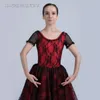 Scene Wear Red Ballet Tutu Dress Overlay Black Lace Kort ärmdräkter för kvinnor Girls Performance Dancewear 20018