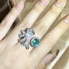 Cluster Rings Luxury 925 Silver Plated Ring for Ladies Fashion Bow Pearl Set Green Zircon Anniversary Gift Jewelry Wedding
