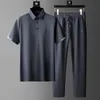 Herren-Trainingsanzüge, schwarze Sommer-Herren-Sets, dunkelblauer dünner, schnell trocknender Anzug, lässiges Polo-Shirt, elastische, lockere Hosen, modisches 2-teiliges Set 230529