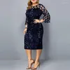 Ethnic Clothing Plus Size Women Elegant Sequin Evening Wedding Party Dress Ladies Fashion Green Mesh Sleeve Casual Club Outfits