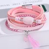 Charm Bracelets FYJS Unique Banhado a Prata Couro Multicamada com Borlas Pulseira Para Mulheres Elegantes Muitas Cores Ágatas Jóias