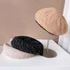 Berets Japanese Reversible Linen Beret Cap Women Summer Breathable Sunscreen Knitted Hat Pu Brim Lace Painter Tide