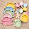 Tasses Vaisselle Ustensiles Sans BPA Bébé Silicone Ventouse Bol Assiette Vaisselle pour Enfants Formation Fourchette Cuillère Portable Alimentation Snack Tasse À Manger Appareil 230530