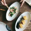 Tallrikar japansk restaurangstil handmålad underglasyr keramisk sushi platta oval maträtt dumpling stekt fis