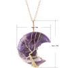 Crystal Stone Necklaces Life Tree Pendant Natural Stone Moon Pendant Necklace Fashion Accessories