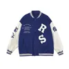 American vintage letter embroidery spliced woolen baseball leather sleeve jacket men