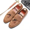 Storlek 6-10 Mens Tassel Loafers Handgjorda äkta läder Suede Formell sko Party Wedding Man Dress Shoes Casual Shoe Man Footwear