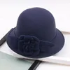 Wide Brim Hats Bucket Hats Women Elegant Woolen Fedora Three-dimensional Flowers Ladies Fall Hats Female Bucket Hat Short Brim Autumn Cap 230529