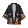 Men's Casual Shirts Japanese Style Fireworks Samurai Kimono Hombra Men Women Cardigan Japan Haori Harajuku Anime Robe Traditional Clothes