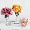 Fiori decorativi 27 teste Bouquet di rose piccole Tè di seta artificiale Matrimonio Nuziale Finto Decorazioni per la casa Tavolo da festa Flores