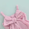 Conjuntos de roupas infantis para bebês meninas roupa de verão 2 peças camisola rosa sem mangas e shorts listrados com babados