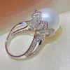 Trendy White Big Pearl Cubic Zirconia Rings voor vrouwen prachtige verloving bruiloft accessoires sieraden