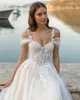 Spaghetti Boho Beach Wedding Dress A Line Tule Longo Vestidos de Noiva Contas Apliques de Renda Verão Bohemian Robe De Mariee 2023