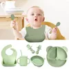 Bowls Suction Plate With Sippy Cup Bowl Bib Spoon Fork Grade Dishwasher Safe Silicone Toddlers Divided Kit Kitchen Supplies