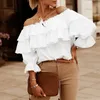 Women's Blouses Womens Off Shoulder Shirts Layered Ruffles Half Sleeve Casual Elastic Tight Camisole Solid Color Lace Up Tops Blusas