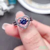 Clusterringen 2023 Hartstijl Blue /Champagne Moissanite Ring For Women Sieraden 0.5ct Gem Engagement 925 Silver Party Gift Disassemble