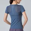 Kobieta damska panie luźne fitness T-shirt z krótkim rękawem Szybki suszący fitness Top Sports Tee Running Dance Short Rleeve Gym Sports O-Neck J2305