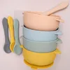 Tasses Vaisselle Ustensiles Haute Qualité Silicone Bébé Ventouse Bol Avec Couvercle Sans BPA Étanche Toddler Plate Set Portable Cuillère En Silicone Pour Enfants 230530