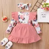 Clothing Sets 0-18 Newborn Baby Girl Clothes Set Floral Print Long Sleeve Romper Top and Suspender Skirt Headband Cute Outfit