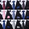Bow Ties Business Blue Tie ve Cep Square Set Set Kufflinkler Erkekler için Lüks İpek Çizgili Kravat Mendiller Erkek Düğün Partisi