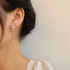 Hoop Earrings Lovelink Korean Style Silver Color Irregular Zircon For Women Fashion White Peal Bead Girls Accessory