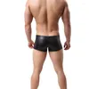 Caleçon Plus La Taille Boxers Noir Nylon Sexy Hommes PU Faux Sous-Vêtements En Cuir Short Gainant Cool Mâle Gay 1 PCS