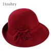 ワイドブリム帽子バケツ帽子女性バケツ帽子冬ウールビンテージフローラルレディースフェドラは帽子を感じましたファッションフレンチボウラーソンブレロウール帽子230529