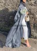 Ropa étnica Shimmering Open Abaya Kimono para mujer Sedoso Globo Manga Vestido largo Cardigan Musulmán Dubai Árabe Fiesta de verano Traje Ramadán 230529