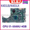 Moederbord Dinzi K401LB Mainboard voor ASUS K401L K401LX K401LB LAPTOP MOETBORD CPU I75500U I55200U GT940M 4GB RAM 100% WERKEN WOED