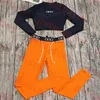 Ensemble de yoga pour femmes hauts à manches longues noirs pantalons orange marque logo survêtements dames maillot de bain pantalon élastique