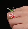 Solitaire Ring Unique Retro Hummingbird Flower Ring Gold Color Fashion Humming Bird and Enamel Jewelry 230529