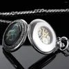 Pocket Watches Silver Green Dragon Patch Mechanical's Watch's Watch Double Suded Roman Dial Clock Wind com FOB Chain Gift PJX1410