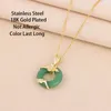 Pendant Necklaces In Vintage Lucky Guard Green Ping An Buckle For Women Elegant Female Stainless Steel Neck Chain Jewelry