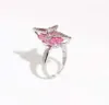 Solitaire Ring Geometric Hollow Star Pink Square Gem Design Fashion Trend Ring Chic Girls Summer Blogger Ins Finger Ring 230529
