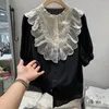 Bluzki damskie Jakość europejskiej mody 2023 letnia cekinowa z koralikami Studd z krótkim rękawem jedwabistą szyfonową koszulę damską komfortową bluzkę