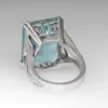 Clusterringen Zilverkleur 925 Princess Sea Blue Topaz Diamond Ring Square Gemstone Bizuteria Anillo Jewelry for Women Sapphire Box