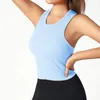 Lu Womens Tops T Shirts Knits Tees Regelbundna beskuren tank topp Vest dubbelskikt Hög elastisk fuktabsorption och svettborttagning Rinnande Gymtröjor med inbyggd behå