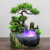 Decorative Objects Figurines Wealth Feng Shui Company Office Tabletop Ornaments Desktop Flowing Water Waterfall Changing LED Lights Spray 230530