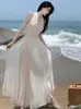 Sem Mangas Halter Vestido Longo Branco Maxi Verão Elegante Cintura Justa Decote em V Vestido de Praia Robes Du Soir Vestidos de Noite Baile de Formatura