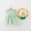 Fille robes 2 pièces été bébé enfant en bas âge vêtements coréen mignon grand arc sans manches fleurs coton infantile princesse robe ensembles BC399