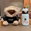 Water Bottles 450ML Girl Cup Lovely Plush Cover Cartoon Style Stainless Steel Heat Preservation Straw Drinking Christmas Gift Bottle