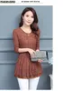 Blus 2022 Spring Tunic Tops Hot Sales Women Long Sleeve Elegant Office Lady Patchwork Sheer Belly Design Peplum Top Bluses 338