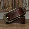 3.8CM high-quality thick vintage genuine leather heavy-duty pin buckle waist men's denim belt G230529