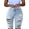 New Summer Short Leg Long High Waist Pockets Solid Jeans denim Pants Women's Open Bottom Shorts P230530