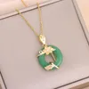 Pendant Necklaces In Vintage Lucky Guard Green Ping An Buckle For Women Elegant Female Stainless Steel Neck Chain Jewelry