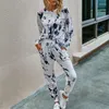 Dames tweedelige broek Autumn Winter Winter Women Sets Tie Dye Lange Mouw Top Shirt O-Neck en Tracksuit Set Casual Outfit Lounge Wear