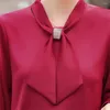 Blusas femininas 2023 em camisa feminina moda púrpura de manga longa colarinho chiffon elegante escritório formal damas casuais
