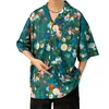 Camisas casuais masculinas Men camisa de férias estampa de flor solta praia de casal de casal Top Mid Lenga